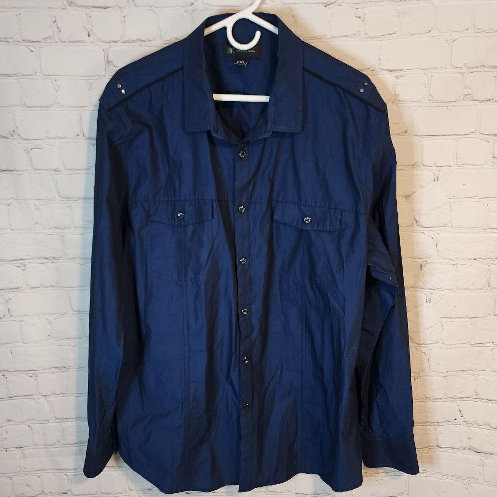 Men's INC Navy Blue Button-Up Shirt, Size XXL